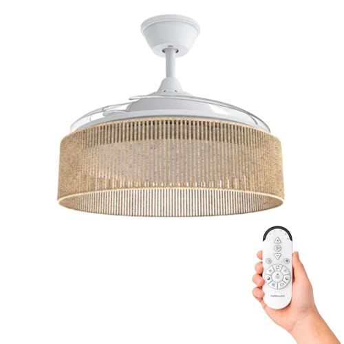 - Ventilador de Techo con Luz y Lámpara Brizy Bright Rattan Sand | 3 Aspas 106 de Diámetro| 40 W | 6 Velocidades Ultra Silencioso | Función Verano-Invierno | Temporizador | LED