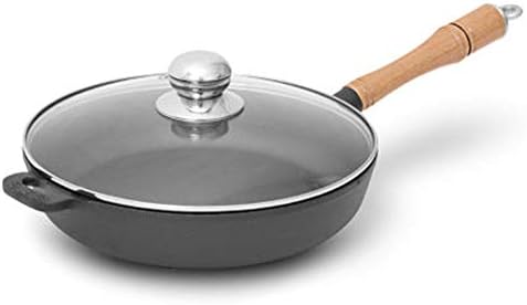 cast iron flat With lid Frying pan Household Fried steak breakfast Omelette Not sticky Wooden handle Wok (10 inches)