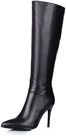 Nine Seven Genuine Leather Women's Pointed Toe Stiletto Heel Zip Knee High Handmade Boot