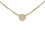 Tiny CZ Pave Circle Disk Necklace .925 Sterling Silver Rose Gold Tone 16