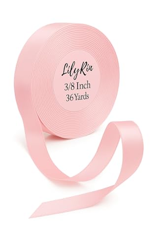 Pink Ribbon 3/8 Inch x 36 Yards Roll Perfect for Scrapbooking Art Wedding Wreaths Shower Gift Wrapping Birthday Christmas Gifts Floral Arrangements Hair Balloons Bouquets Satin DIY Projects