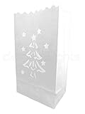 CleverDelights White Luminary Bags - 30 Count - Christmas Tree Design - Flame Resistant Paper - Christmas Holiday Outdoor Decorations - Party and Event Decor - Luminaria Candle Bag - Thirty Bags