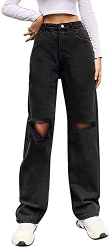 Genleck Women Loose Ripped Boyfriends Jeans High Waist Baggy Denim