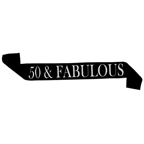 50 Fabulous Black Glitter Satin Sash Happy 50th Birthday