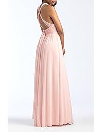 Vestido de dama de honor largo de gasa plisado Halter para mujer