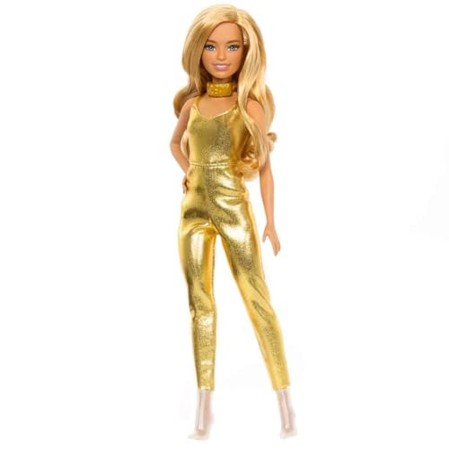 - Bambola Fashionistas n. 222, silhouette petite con capelli biondi ondulati, accessori dorati e tuta alla moda, da collezione per il 65° anniversario, giocattolo per bambini, 3+ anni, HRH19