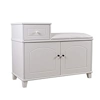 Organizedlife White Shoe Bench Cabinet with Cushion,Double Doors and Drawer Wooden Entryway
