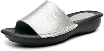Yooeen Women's Leather Slide Sandals Comfort Slippers Ladies Slip on Low Wedge Summer Shoes Non Slip Indoor Outdoor Mules