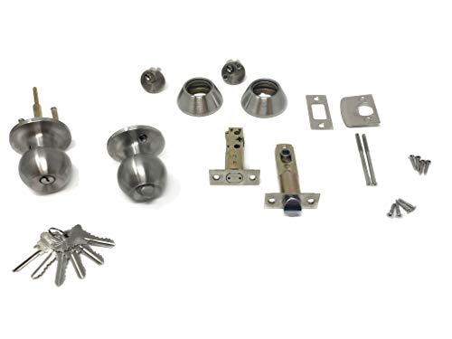 Grip Tight Tools ED06C-3, Set of 3 (Satin Stainless Steel) Combo Entry Lock Set Door Knob and Double Cylinder Deadbolt Alike: SC1 Keyway with 18 Keys Included