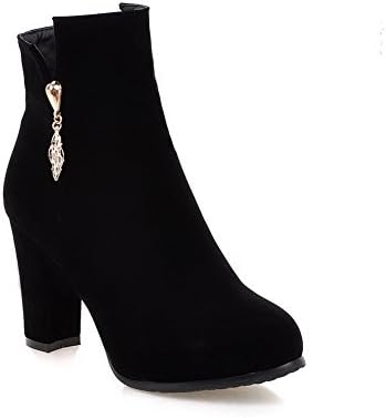 Allhqfashion Women's Low top Solid Zipper Round Closed Toe High-Heels Boots