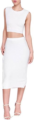 ainrving Women Two-piece sexy Hollow back Nightclub show hilum Skirt WhiteMedium