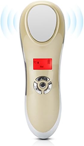 Ultrasonic Facial Massager -YUSONG Hot Cool Portable Facial Massager Ultrasonic Electric Ion,Rechargeable Beauty Instrument Vibration Iontophoresis for Skin Firmness Shrink Pores (Gold)