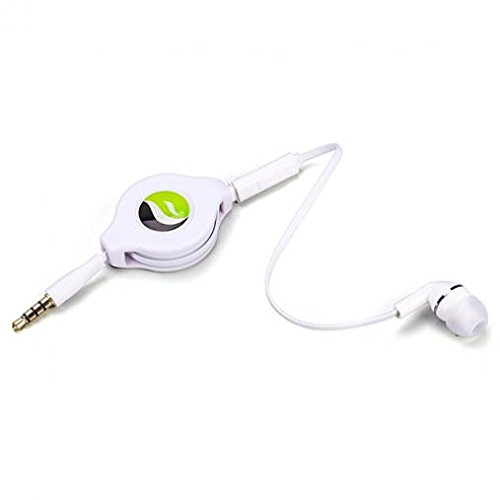 Premium Retractable Headset MONO Hands-free Earphone Mic Single Earbud Headphone Earpiece In-Ear Wired [3.5mm] White for AT&T ZTE Warp 7 - Boost Mobile Alcatel Dawn - Boost Mobile iPhone 5C