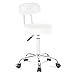 Artechworks Adjustable Rolling Swivel Massage Stool for Salon Spa Tattoo Facial Medical Office Chairs with Backrest Wheels and Metal Plate Frame White (1 Pcs)