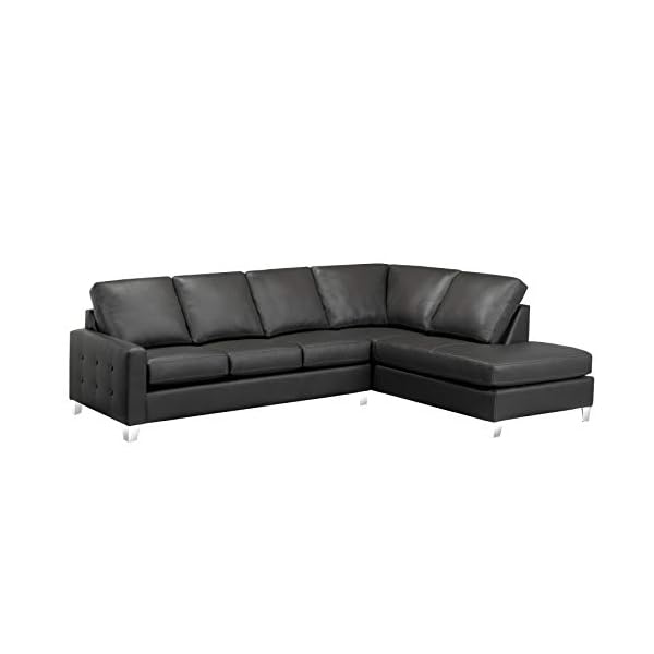 Dark Grey Top Grain Italian Leather Tufted Sectional Sofa MidCentury