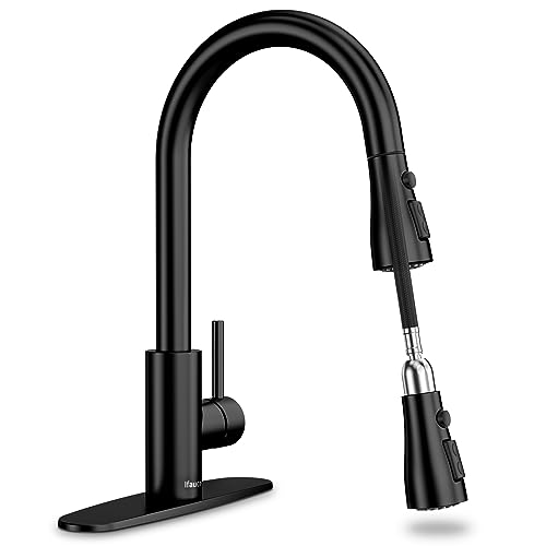 Black Kitchen Faucet, Kitchen Faucets with Pull Down Sprayer, Matte Black RV Kitchen Sink Faucet, 15.5-Inch Faucet for Kitchen Sink for 3 Hole