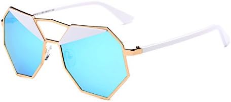 Dasein Women's Trendy Pentagon Polarized Mirrored Lens Sunglasses w/ Zip Closed Case