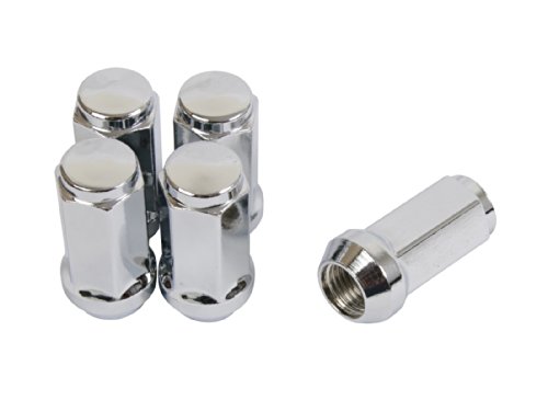 Click Here to See More Images 20pc Silver Chrome Bulge Lug Nuts - Metric 14x1.5 Threads - Conical Cone Taper Acorn Seat Closed End Long Extended - 1.8