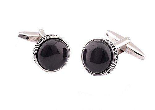 Hot Sale Personality Fashion Silver Inlaid Black Stone Round Business Gift Shirt Accessories Cufflinks