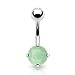 Pierced Owl 14GA 316L Surgical Steel Jade Semi Precious Stone Prong Set Belly Button Ring (Silver Tone)