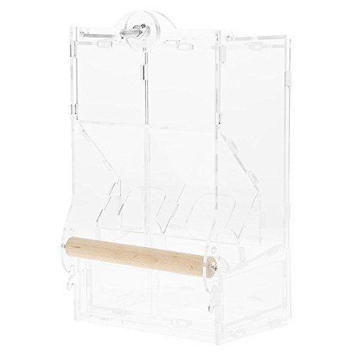 No Mess Acrylic Pet Parrots Birds Feeder with Perch Cage Automatic Food Feeder Cage Toy Parakeet Seed Food Container(M Double Type)