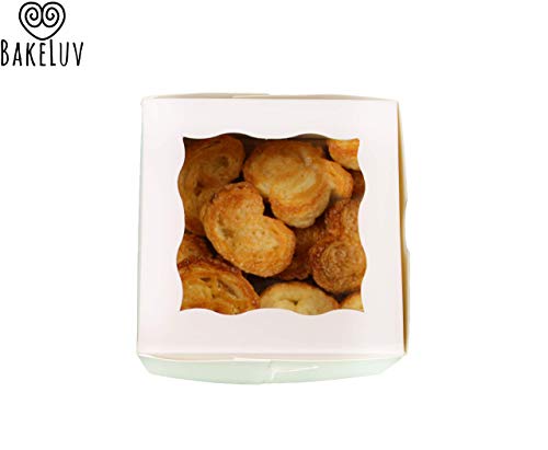 Bakery Boxes with Window 4x4x2.5” by BakeLuv | BUNDLE: 50 pack Cake Boxes + 50 pack Round Mini Cake Boards | Small Bakery Boxes, Cookie Boxes, Cake Boxes, Pastry Boxes, Treat Boxes, Window Boxes