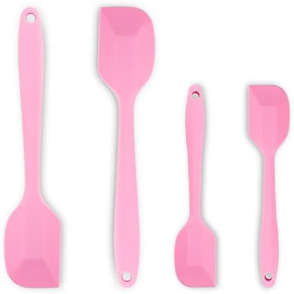 Silicone Spatulas Set with Stainless Steel Core, Heat Resistant Non-Stick Flexible Rubber Kitchen Utensil for Cooking, Baking and Mixing, Seamless Design, Dishwasher Safe, BPA Free, (4-Piece, Pink)