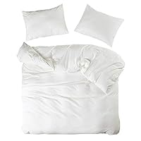 Wake In Cloud - Off White Duvet Cover Set, 100% Washed Cotton Yarn Dyed Plain Solid Color, Soft Bedding with Zipper Closure Corner Ties (3pcs, Queen Size)