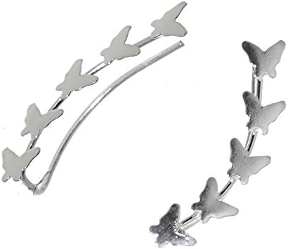 Contemporary Sterling Silver Jewellery: Pretty Ear Crawlers with Repeated Butterfly Design (4mm x 20mm) (E592)