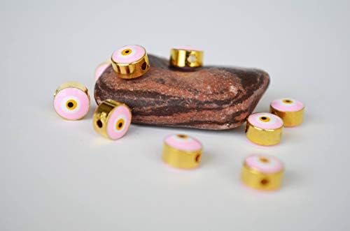 10 Pcs Colourful Disc Shape Evil Eye Beads, Turkish Evil Eye Bracelet DIY Supplies, Evil Eye Beads (Pink)