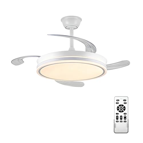 Ventilador de Teto Retrátil 42'' com Luz LED e Controle Remoto, Bivolt 110V/220V, Branco