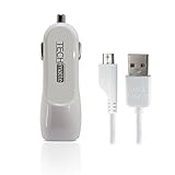 TechMatte Quick Charge 2.0 Car Charger, Adaptive Fast Charger for LG G4, Samsung Galaxy S6 / S6 Edge / Note 5 Note 4, Asus Zenfone 2, HTC One M9 / M8, Moto X Style (With Cable) White