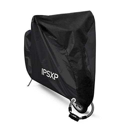 IPSXP Bike Cover, 210D Bicycle Cover with Lock Hole Storage Bag for 29er Mountain Road Electric Bike Motorcycle Cruiser Outdoor Storage, Waterproof, Anti-UV, Ripstop Material (L 82” x H 44” x W 30”)