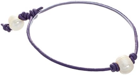 Purple Leather Cord Bracelet W/ Real Cultured Pearl Accents Boho Chic, Gift Box