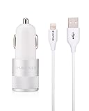 iPhone 7 Car Charger, Shackle 4.8A Lightning Car Charger with 3.3ft Apple MFi Certified Lightning Cable for for iPhone 7/6S/6S Plus,6,5S,iPad - White