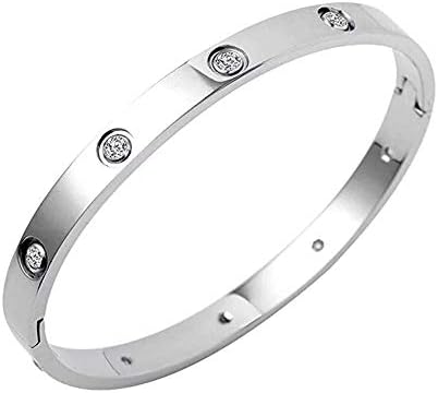 Oikupe Plated Bangle Bracelet Set in Stone Stainless Steel All CZ Crystal Bangle Bracelets for Women Jewelry Size 6.7",A