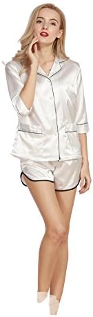 SheSmile Women Summer Silk Pijamas Set Satin Short Pajamas Silk Sleepwear