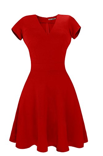 Heloise Women s A-Line Short Sleeve V-Neck Pleated Little Red Cocktail Party Dress (M, Red)
