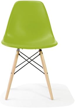 Set of 2 Green-Eames Style Side Chair with Natural Wood Legs Eiffel Dining Room Chair-Wooden Wood Dowel Leg - Eiffel Legged Base Molded Plastic Seat Shell Top