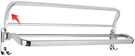 Silver Stainless Steel Wall Mounted Bathroom Double Towel Holder Shelf Storage Rail Rack Foldable 60cm/50cm (Size : 60cm)