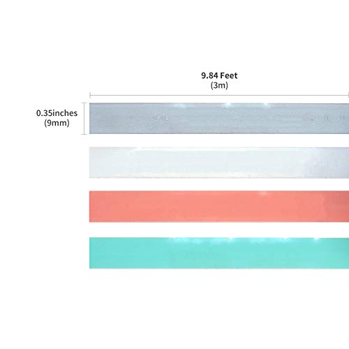MoTEX Refill Tape for Embossing Label Maker, 4 Color Tapes, 3/8-Inch (Baby Pink, Baby Mint, Silver, Transparent) - Thumbnail 2