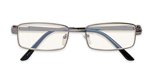 Readers.com Reading Glasses: The Dash Computer Reader Reader, Metal Rectangle Style for Men and Women - Gunmetal, 1.50
