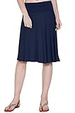 12 Ami Solid Basic Fold-Over Stretch Midi Short Skirt Navy Large