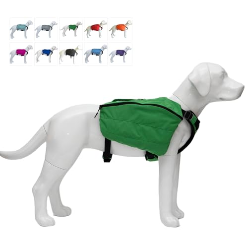 Lovelonglong Dog Backpack for Hiking, Multifunctional Dog Day Pack Zippered Travel Dog Saddle Bag Outdoor Hiking Backpack with 2 Capacious Side Pockets for Small Medium Large Dogs Green L