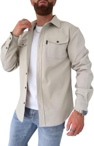 ArknAv Men's B Button Down Shirt Jacket - Casual Stylish Shirt Jackets for Youth