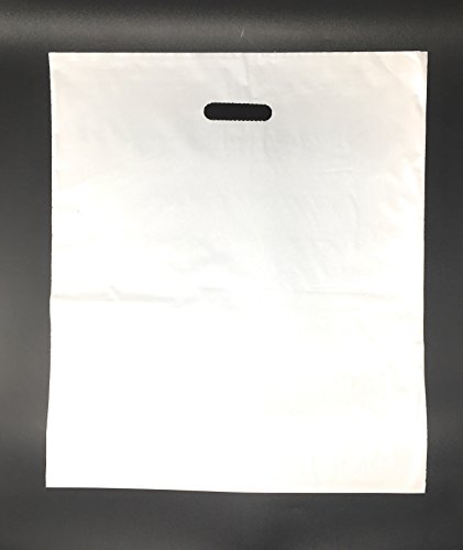 100 Pack 16" x 18" with 2 mil Thick White Merchandise Plastic Glossy Retail Bags | Die Cut Handles | Perfect for Shopping, Party Favors, Birthdays, Children Parties | Color White | 100% Recyclable