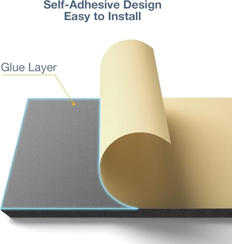 Jorunb Acoustic Wall Panel Self-Adhesive, 12 Pack 12" X 10" X 0.4"High Density Sound Proof Padding, Hexagon Sound proof Insulation Beveled Edge Wall Tiles (square black)