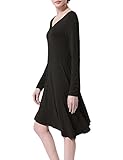 Women's T Shirt Dress Casual Loose Tunic Long Sleeve V-neck Frock by Azot (M, Black)