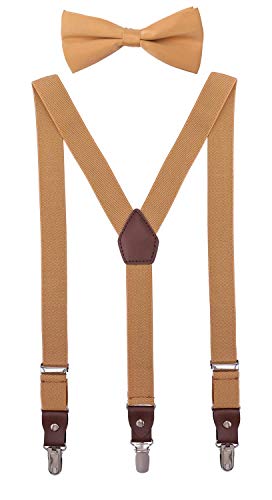 ORSKY Mens' Bow Tie and Suspenders Adjustable Elastic 47 Inches Mustard Yellow - Thumbnail 7