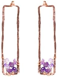 Sunset Gem Earrings - Hammered Rose Gold Rectangle Stud Earrings with Ombre Purple Amethyst (Also Available in Gold or Silver)